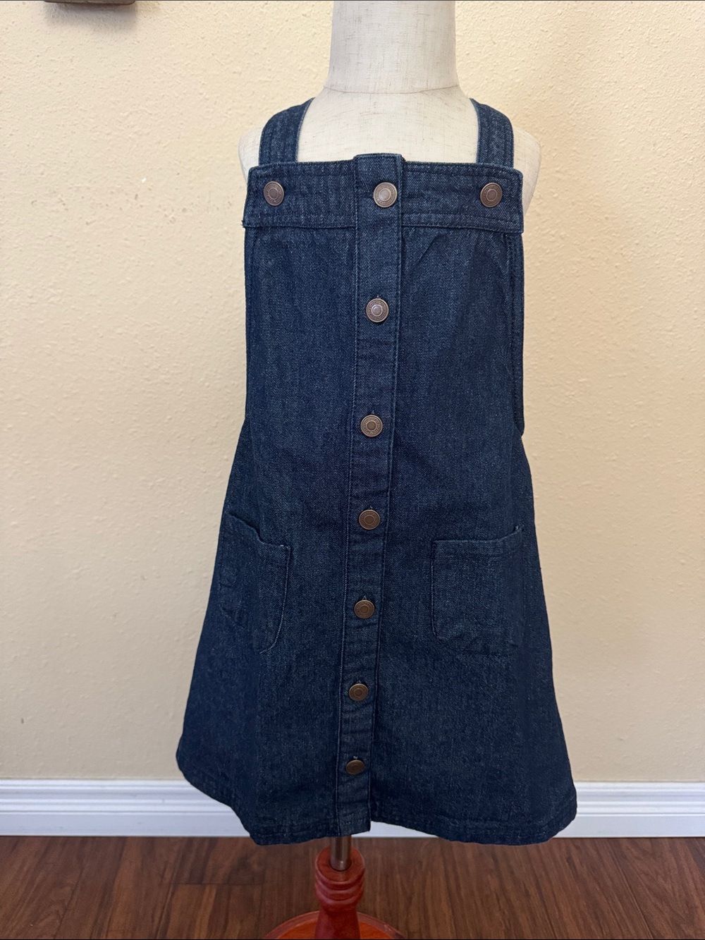 Max Studio Kids Girls Jumper Bib Overall Dark Blue Denim Cotton Dress Size 5